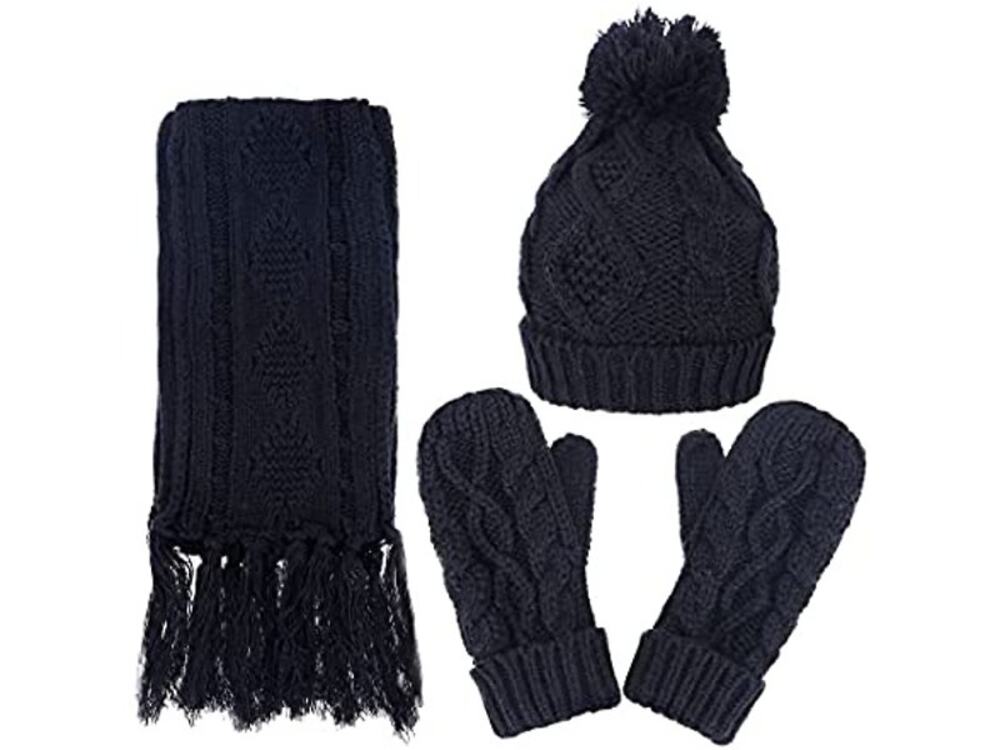 Andorra Gear Soft Warm Thick Cable Knitted Black Hat Scarf Gloves Set One Size